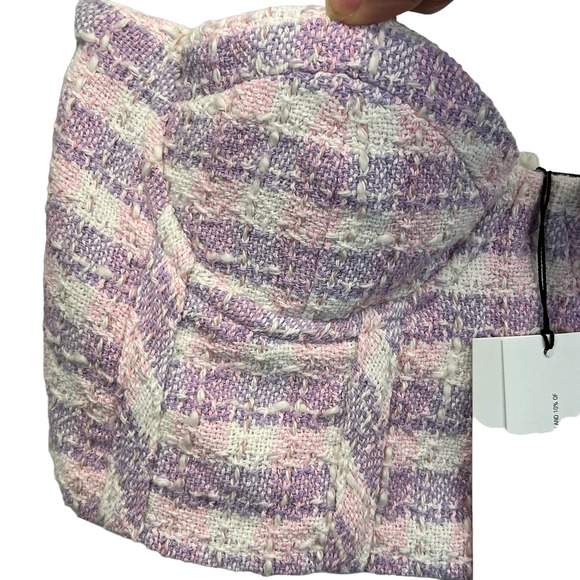 Zara Tweed Bustier Tube Top Pink Purple Size S Cropped Sweetheart Neckline - Picture 7 of 9